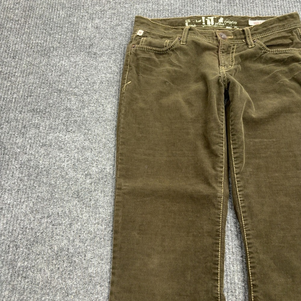 iT Jeans Corduroy Pants Womens 27 Olive Green Flare Low Rise Hottie Y2K Boho - Picture 2 of 10